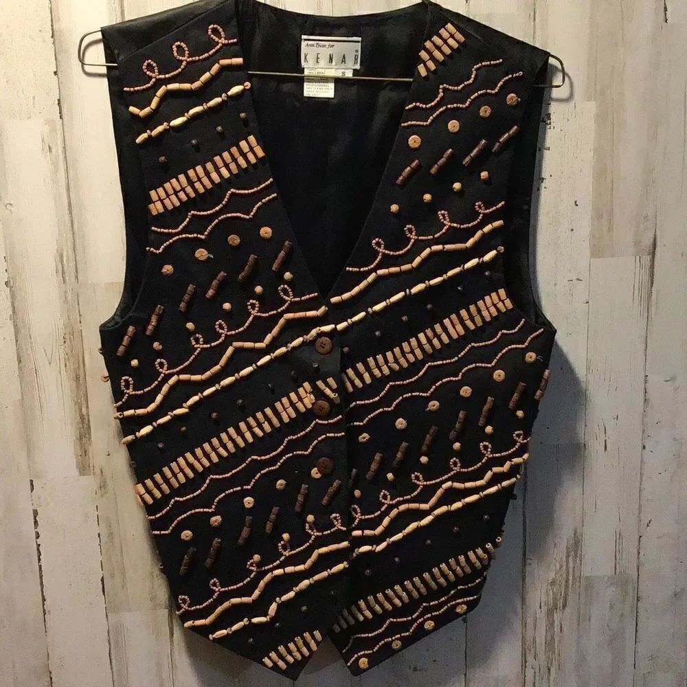 Vest linen and wood beads by Ann Tijan for Kenar size small
